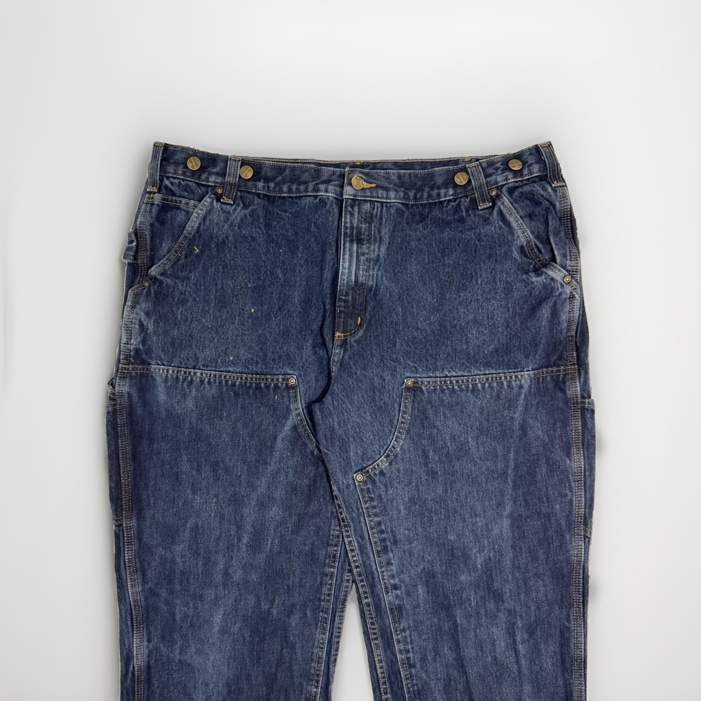 Carhartt Double Knee Jeans Stretch Mens 42x30 103890 Relaxed Fit Denim Dark Work - Picture 2 of 10